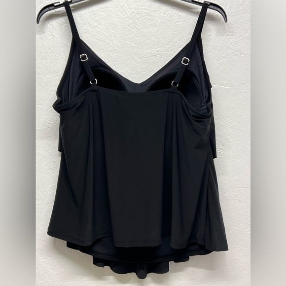 WOMEN’S Sleeveless Tiered Ruffle Tankini Swimsuit Top Black - Picture 12 of 15